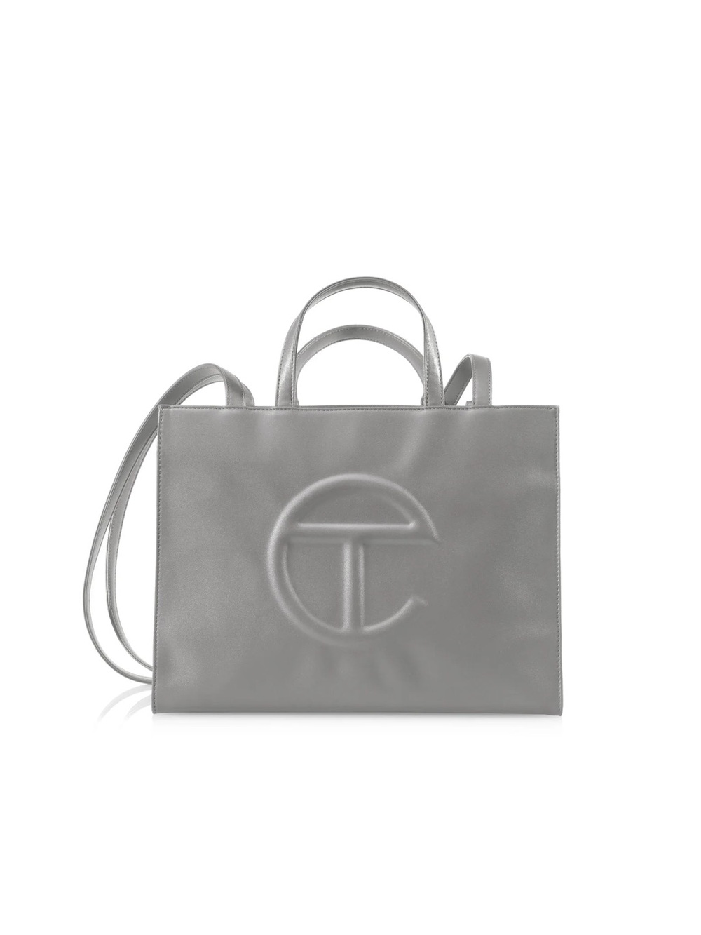 Telfar vegan leather medium shipping Embossed Logo Grey Leather Tote Bag